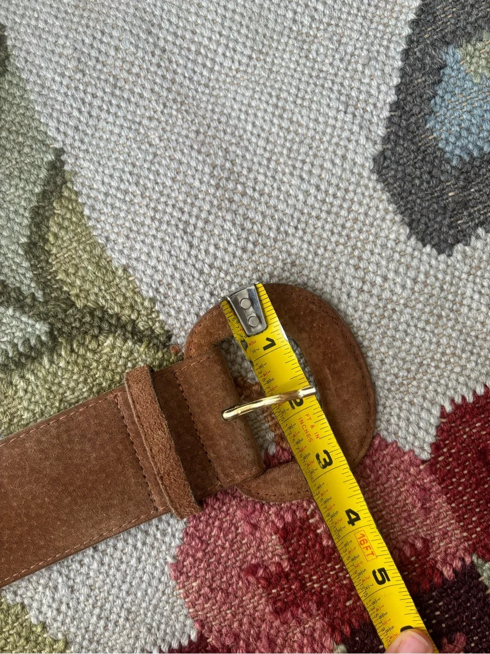 Vintage Brown Suede Belt with Round Buckle